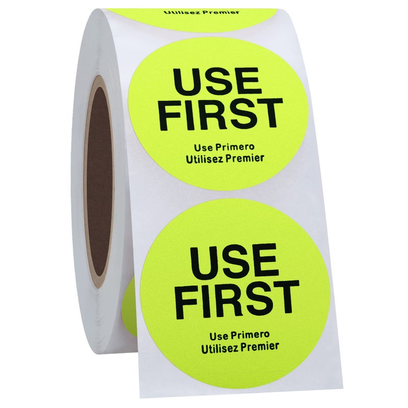 Hybsk Fluorescence USE First Stickers Restaurant Food Service FIFO Label 1.5 Inch Total 500 Labels Per Roll (Fluorescence Yellow) - Image 4